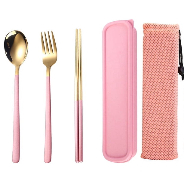 Xiao Hua Juego de 5 cubiertos de acero inoxidable, apto para uso alimentario, color rosa dorado.