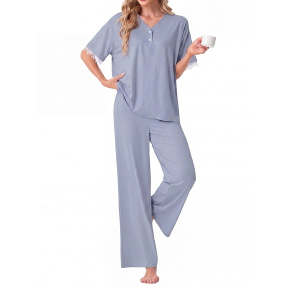 MINTREUS Women's Pajama Set Short Sleeve Sleepwear Set Soft Two Piece Matching Set with Pockets