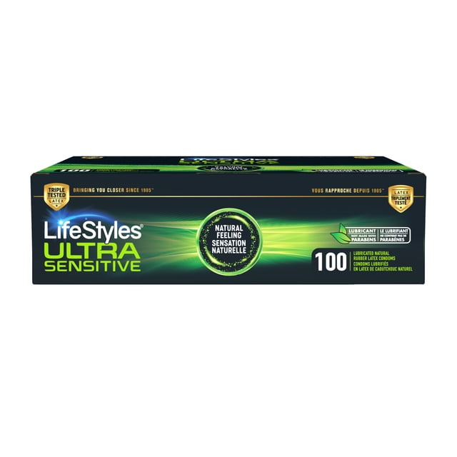 LifeStyles Ultra Sensitive Premium Lubricated Natural Latex Condoms Value Pack, 53 Nominal Width, 100 Count