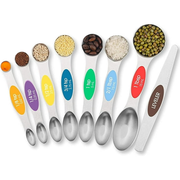 Magnetic Measuring Spoons Set, Double-Headed Kitchen Spoon Stackable Teaspoon for Measuring Dry&Liquid Ingredients - Set of 8 (Multicolor)