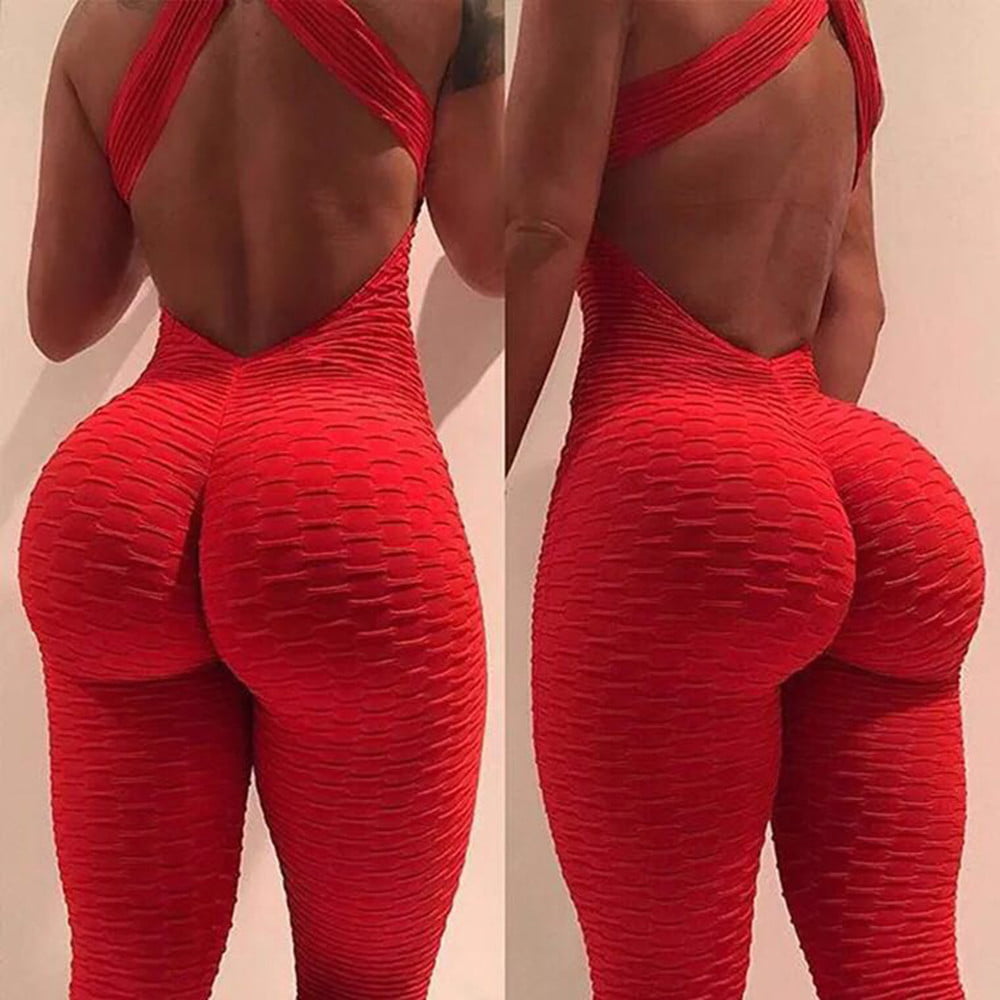 Levmjia Women's Plus Size Long Pants Clearance Women's One-piece Sport Yoga  Jumpsuit Running Fitness Workout Gym Tight Pants 
