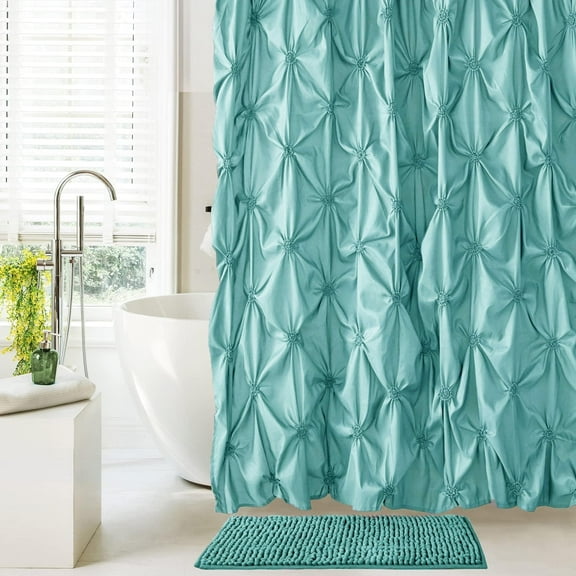 Pinched Pleat Farmhouse Boho Shower Curtain Elegant Decor for Bathroom Modern Fabric Shower Curtain Green 72" X 72"