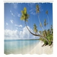 thumbnail image 3 of Ambesonne Fiji Shower Curtain, Tropical Beach and Palm Leaves, 69"Wx75"L, Azure Blue Olive Green, 3 of 3