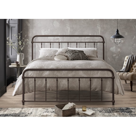 Home Design Nana Twin Metal Platform Bed with Slat Foundation and Rounded Corners, Brown, Easy assembly
