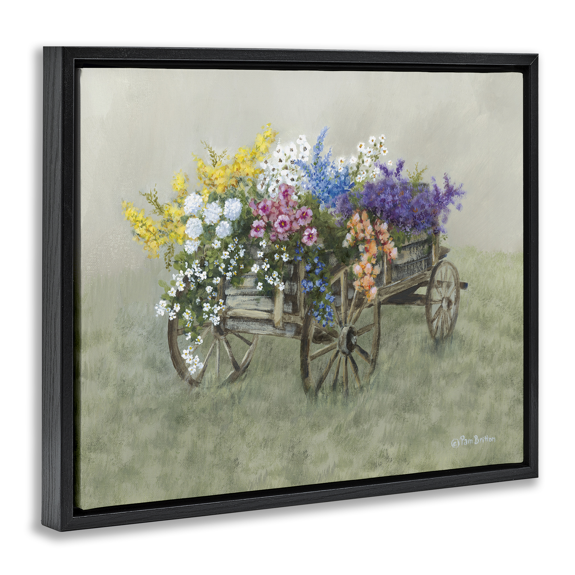 Stupell Industries Floral Filled Wagon Botanical & Floral Painting Black Floater Framed Canvas Art Print Wall Art, 21 x 17