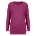 thumbnail image 4 of Yuwull Plus Size Tops for Women 2023, Womens Casual Loose Solid Color Workout Tops T Shirts Long Sleeve Blouses Tunic Tops with Pockets Purple, 4 of 5