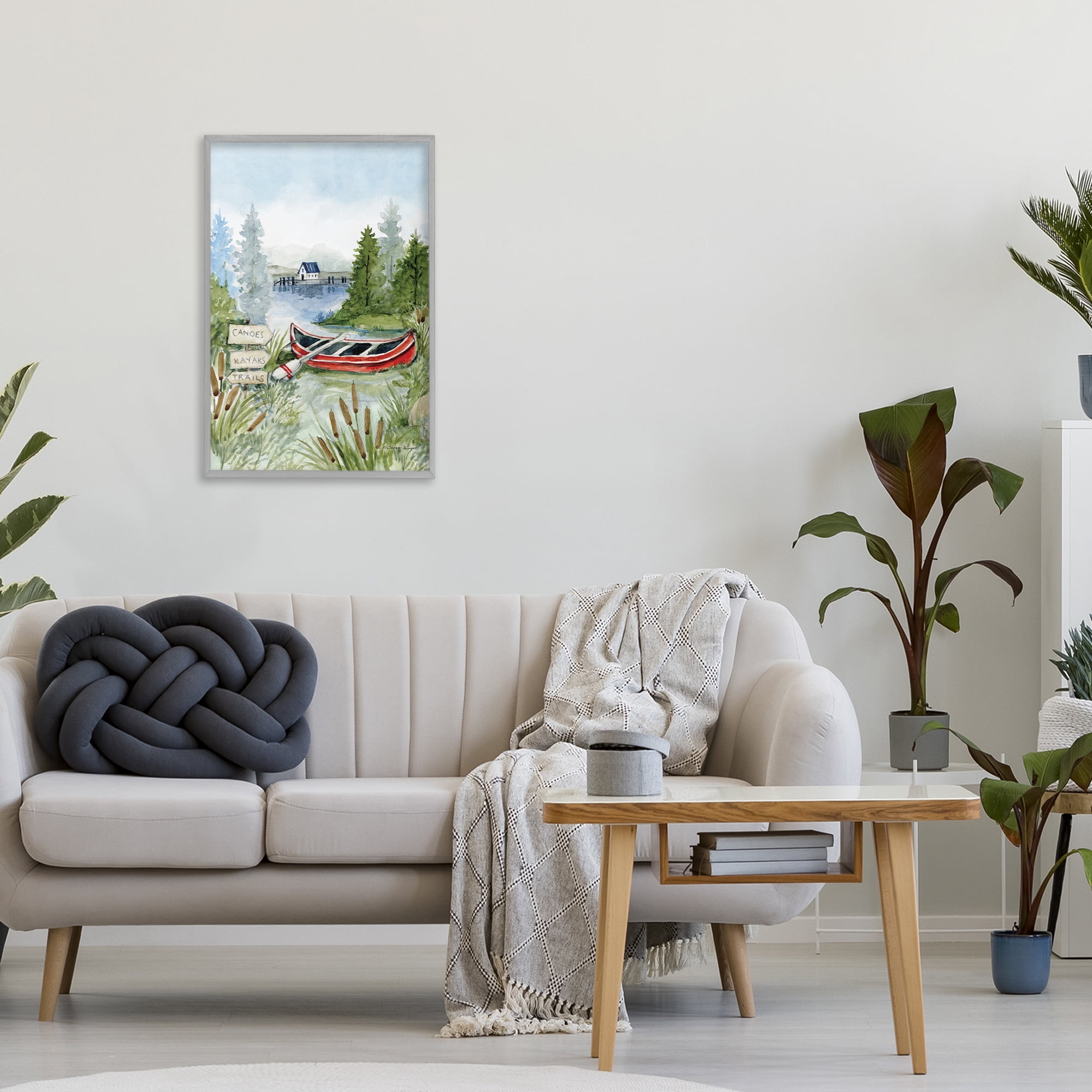 Stupell Industries Canoe On Lake Gray Framed Giclee Art, design by Susan Winget