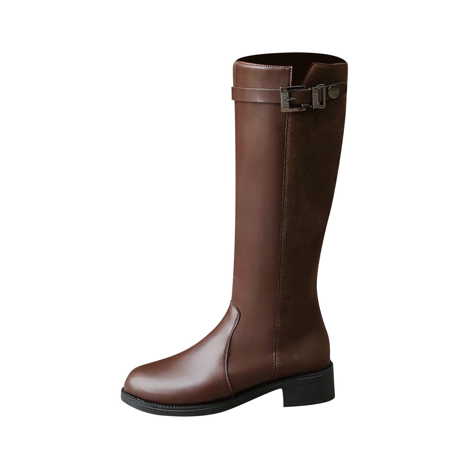 Xfvqtps Knee High Boots for Women Mid Calf Side Zipper Block Mid