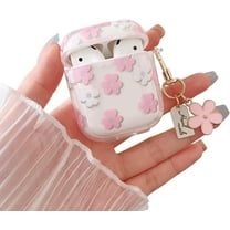 Compatible with AirPods 1/2 Clear Case,Cute Cartoon Flower Pattern Design with Floral Keychain, Soft TPU Protective Shockproof Case for AirPod 1&2 for Girls Women-Pink