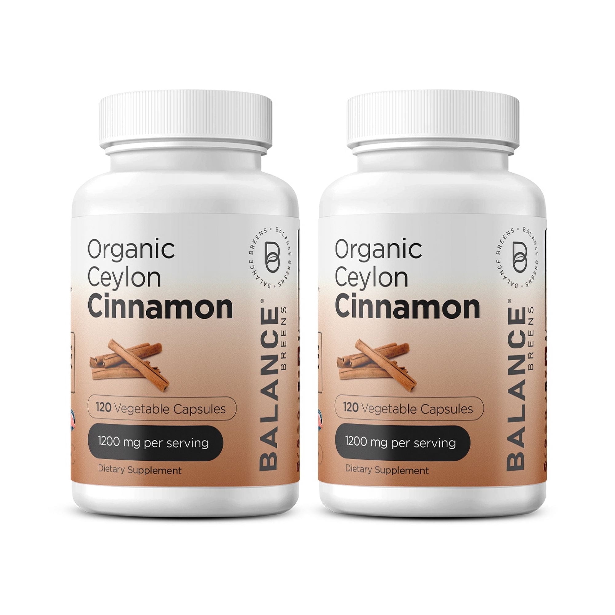 Organic Ceylon Cinnamon 1200mg Supplement - 120 Veg Capsules - Supports Glucose Metabolism, Blood Circulation Support, Brain and Joint Function - No Filler Pills by Balance Breens