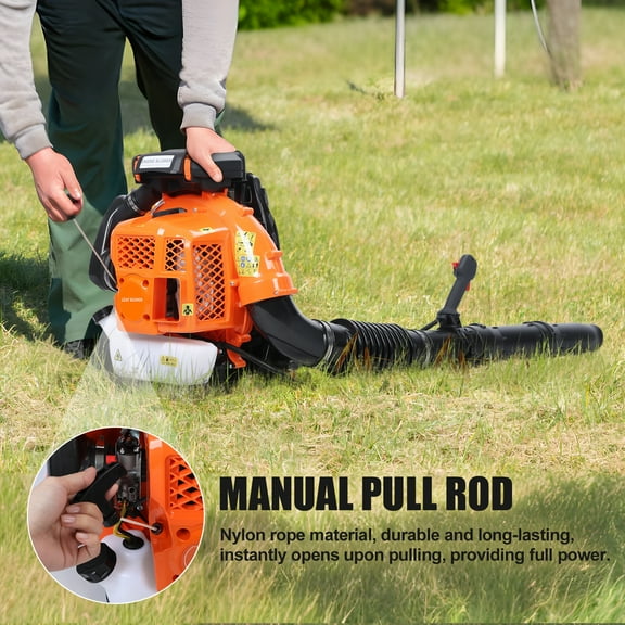 AQMD 80CC Gas Powered Leaf Blower, Backpack Gas Leaf Blower, Gas Blower, Up to 900CFM, 2.3L Fuel Tank, Powerful Clearing, for Lawn Care Yard Dust Debris (Orange)