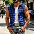 thumbnail image 6 of Atkumj Plaid Vest for Men Versatile Turn Down Collar Button Up Vest Fashion Loose Color Block Sleeveless Shirts for Men for Relaxed Daily Outfit L, 6 of 8
