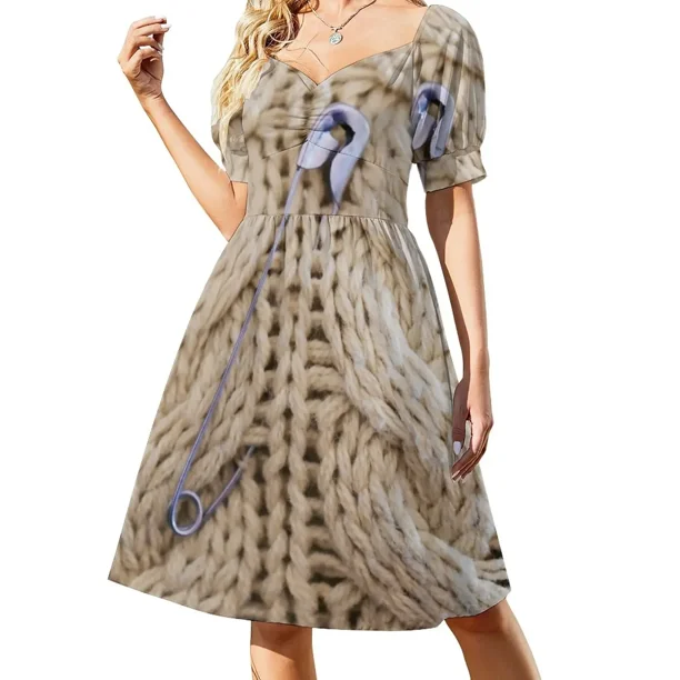 Vestido de manga corta con pasador de seguridad de punto por cable vestido para mujer vestidos de noche
