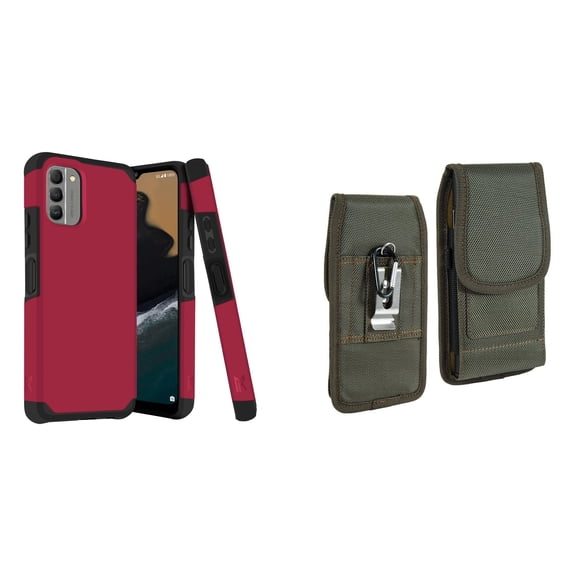 MK Armor Case for Nokia G400 5G and Vertical Nylon Belt Holster (Magenta/Green)