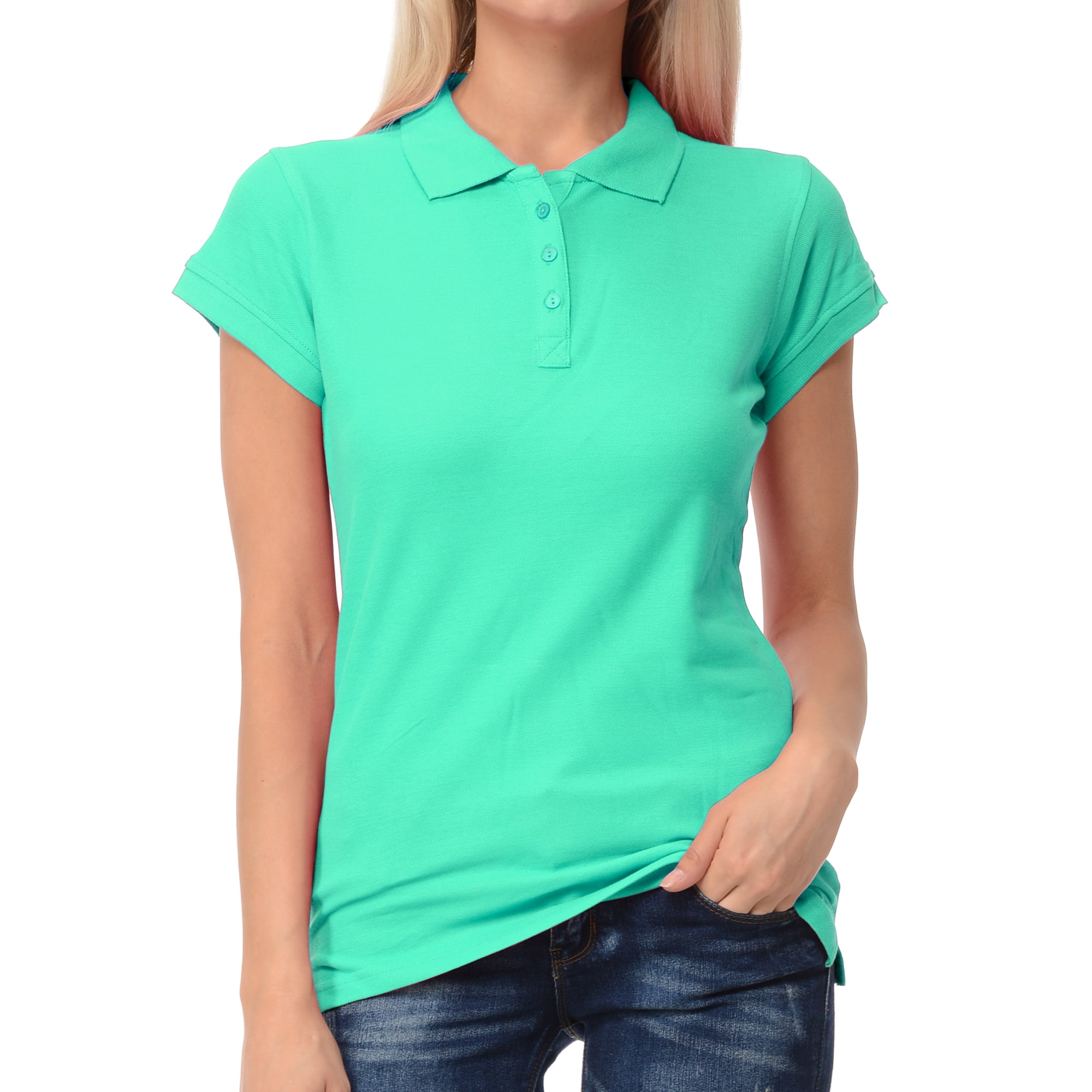 New Ladies Polo Shirt Womens Short Sleeve Plain Pique Classic Summer Top T Shirt 