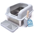 thumbnail image 1 of Arenero XL de acero inoxidable con sistema de filtrado 23 x 15 x 13 Arenero para gatos varios gatos gatos grandes laterales altos carcasa antifugas de, 1 of 8