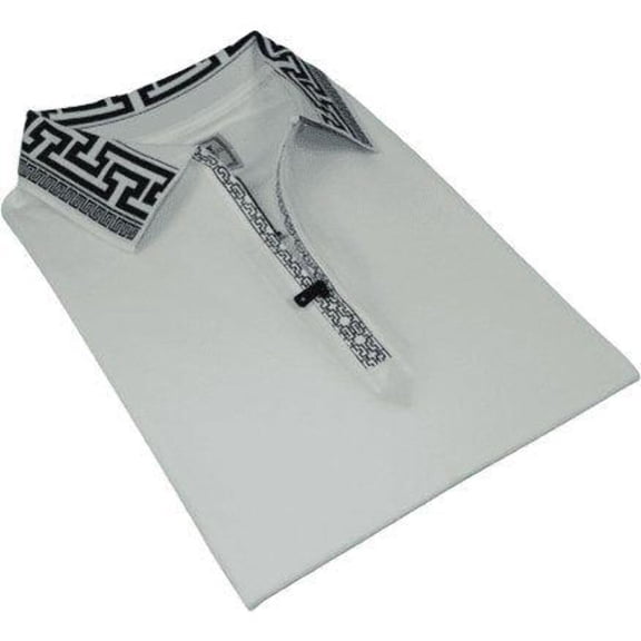 Men Sports Shirt DE-NIKO Short Sleeves Cotton Zipper Polo Shirt DBK104 White