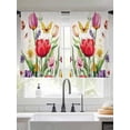 thumbnail image 3 of Spring Floral Semi Sheer Curtains 45 Inch Length 2 Panels Set, Colorful Tulip Butterfly Botanical Elegant Sheer Kitchen Curtain Privacy Voile Window Curtain for Living Room Bedroom Rod Pocket Drapes, 3 of 7