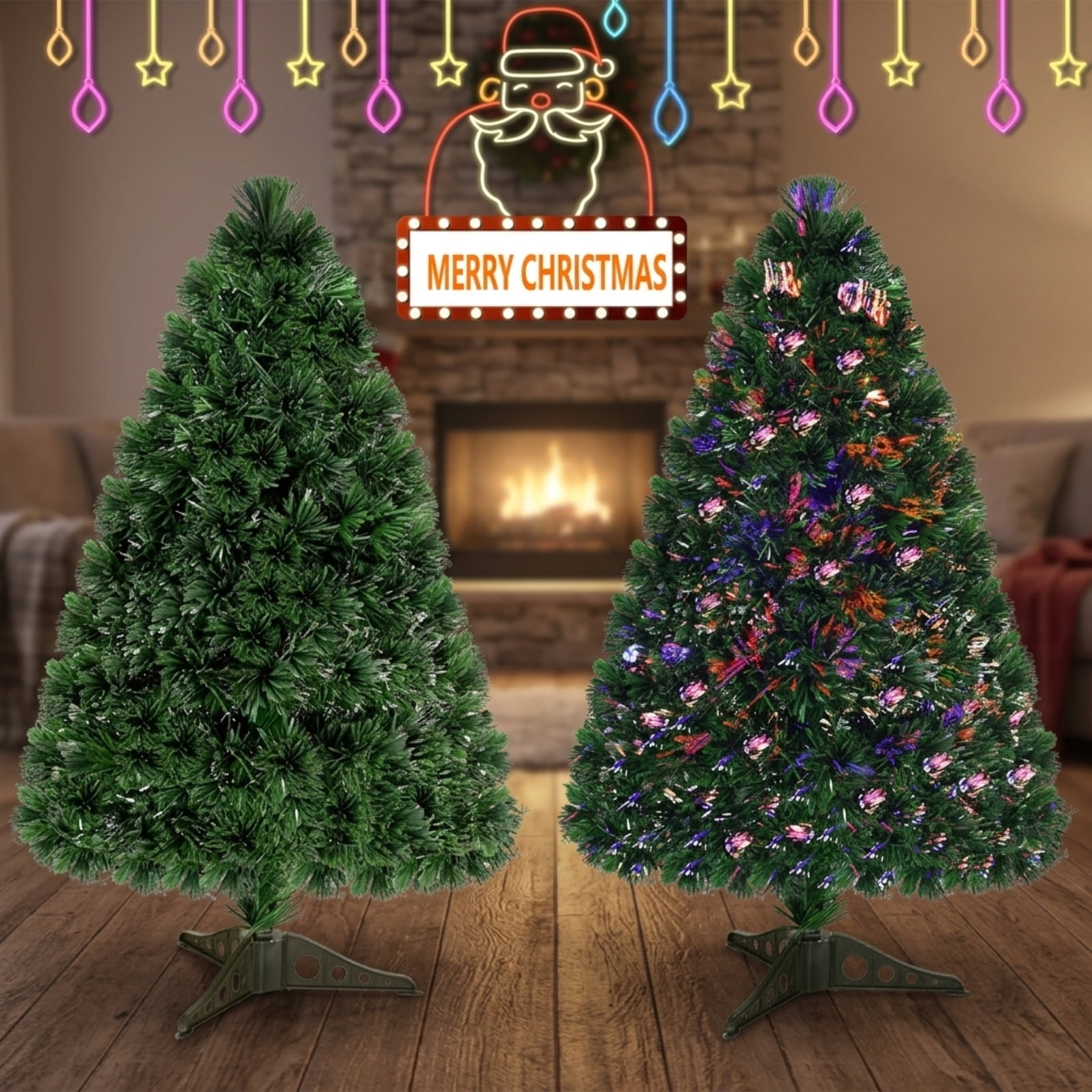 RUIE, 3 ft, Artificial Christmas Tree, with LED Fiber Optic Lights, 85 Branch Tips, Green Holiday Xmas Tree for Indoor Home Office Decoration