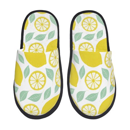 

House Slippers for Women Men - Cute Lemon Light Green Leaves Warm Non-slip Mens Womens Slippers Cozy Slip-on House Shoes Bedroom Outdoor Indoor Slippers for Men