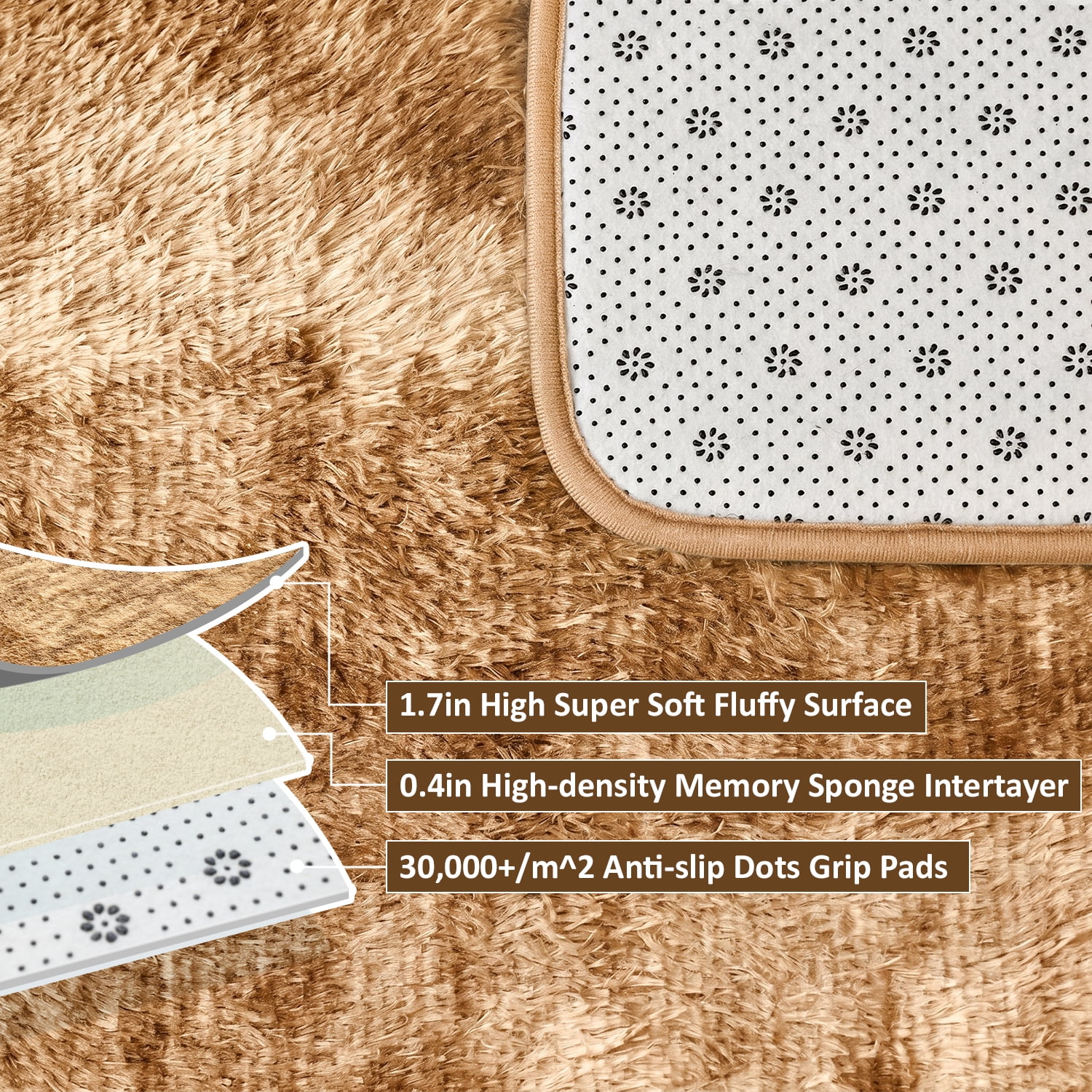 Pentantan 5ft x 8ft Shag Area Rug, Soft Fluffy Rugs for Living Room Bedroom, Modern Tie-dye Home Carpet, Camel