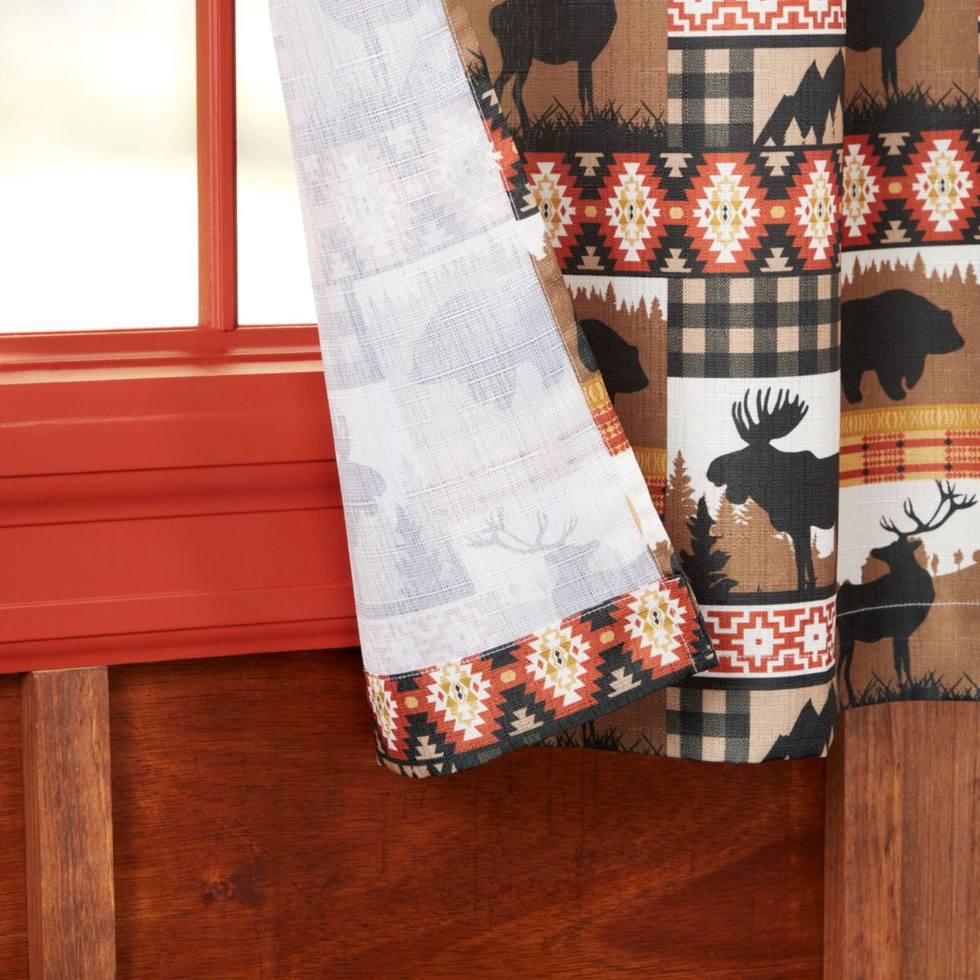 Estate View™ Moose Lodge Light Filtering Rod Pocket Straight 3 Piece Tier Valance and Curtains Set, 54"x36", Green Black