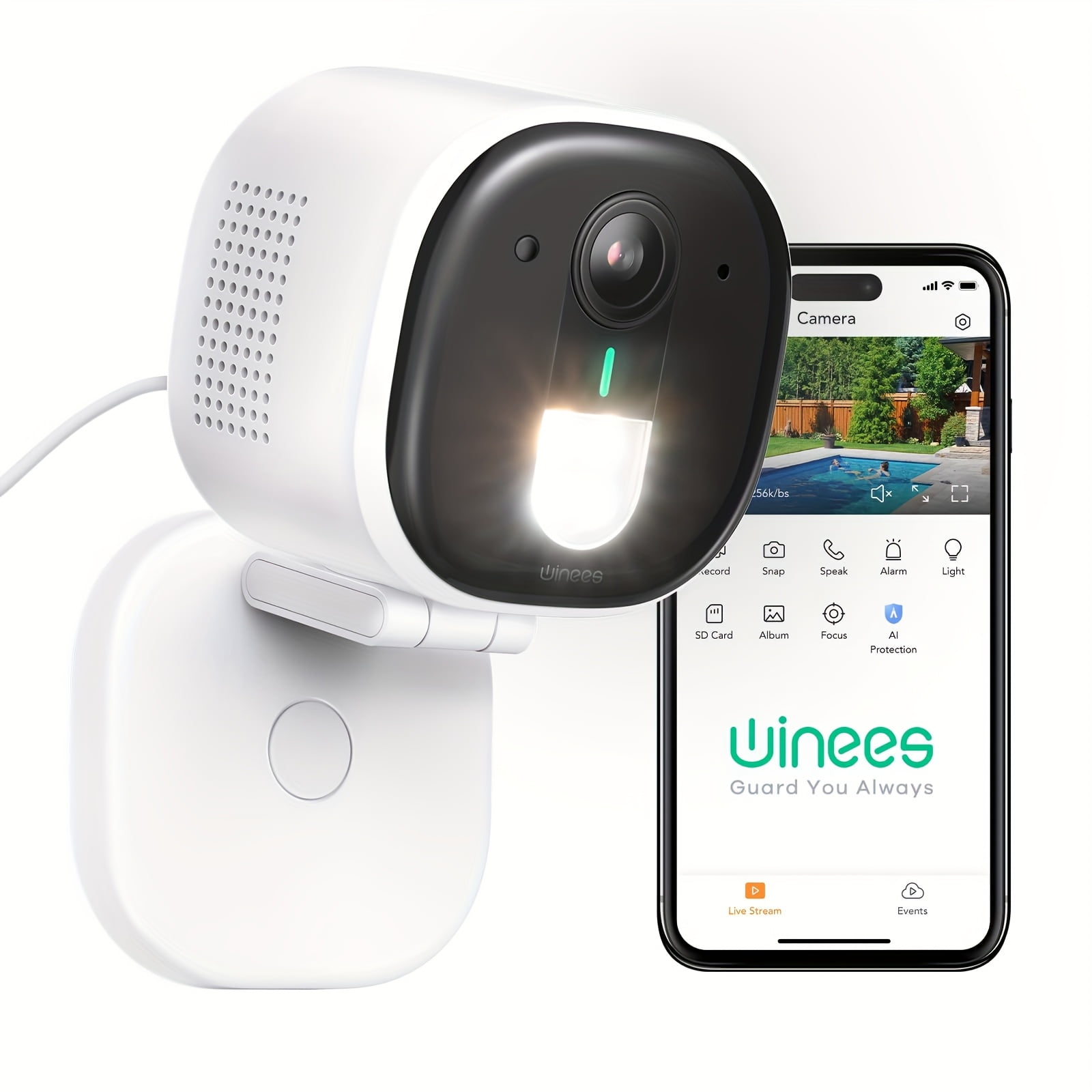IP65 Waterproof 2K Outdoor Security Camera, Wired WiFi Home Surveillance Cam, AI Human & Pet Detection, Color Night Vision, 2-Way Audio, Cloud & 128G SD Card Storage Supported