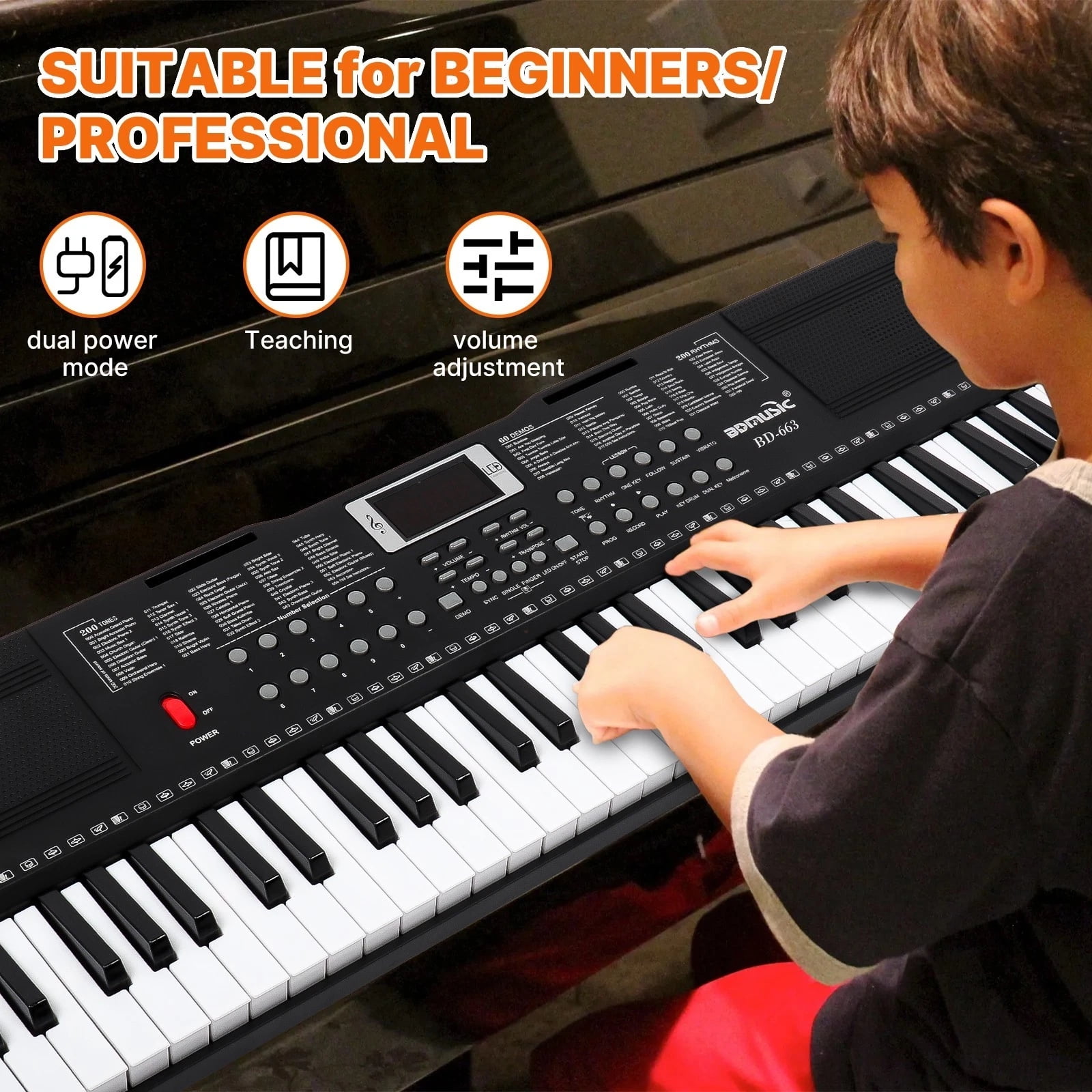 iMeshbean 61 Key Light Up Electronic Piano Keyboard with Adjustable Stand, Headphones, Microphone - Beginner to Professional
