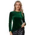 thumbnail image 1 of INSPIRE CHIC Blusa casual de terciopelo de manga larga con cuello redondo para mujer Verde oscuro S, 1 of 5