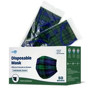 WeCare Disposable Face Mask, 3-Ply with Ear Loop (50 Individually Wrapped) - Green Plaid