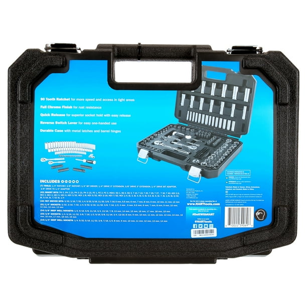 HART 140-Piece 1/4 and 3/8-inch Drive Mechanics Tool Set, Chrome