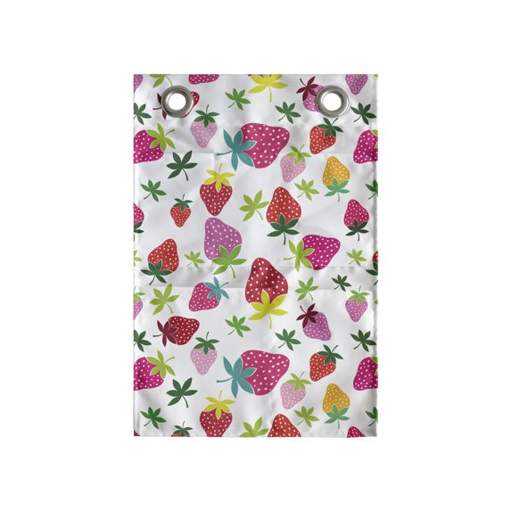 Fruit Hanging Pocket Organizer, Colorful Strawberries Cartoon Repetitive on Plain Background, Printed Polyester Storage Bag with Pockets, 14" x 20", Pink Mustard