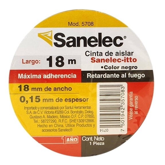 Cinta de Aislar Sanelec Negro 18 m.