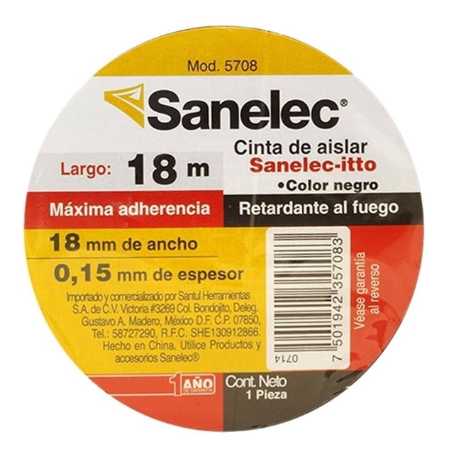 Cinta de Aislar Sanelec Negro 18 m.