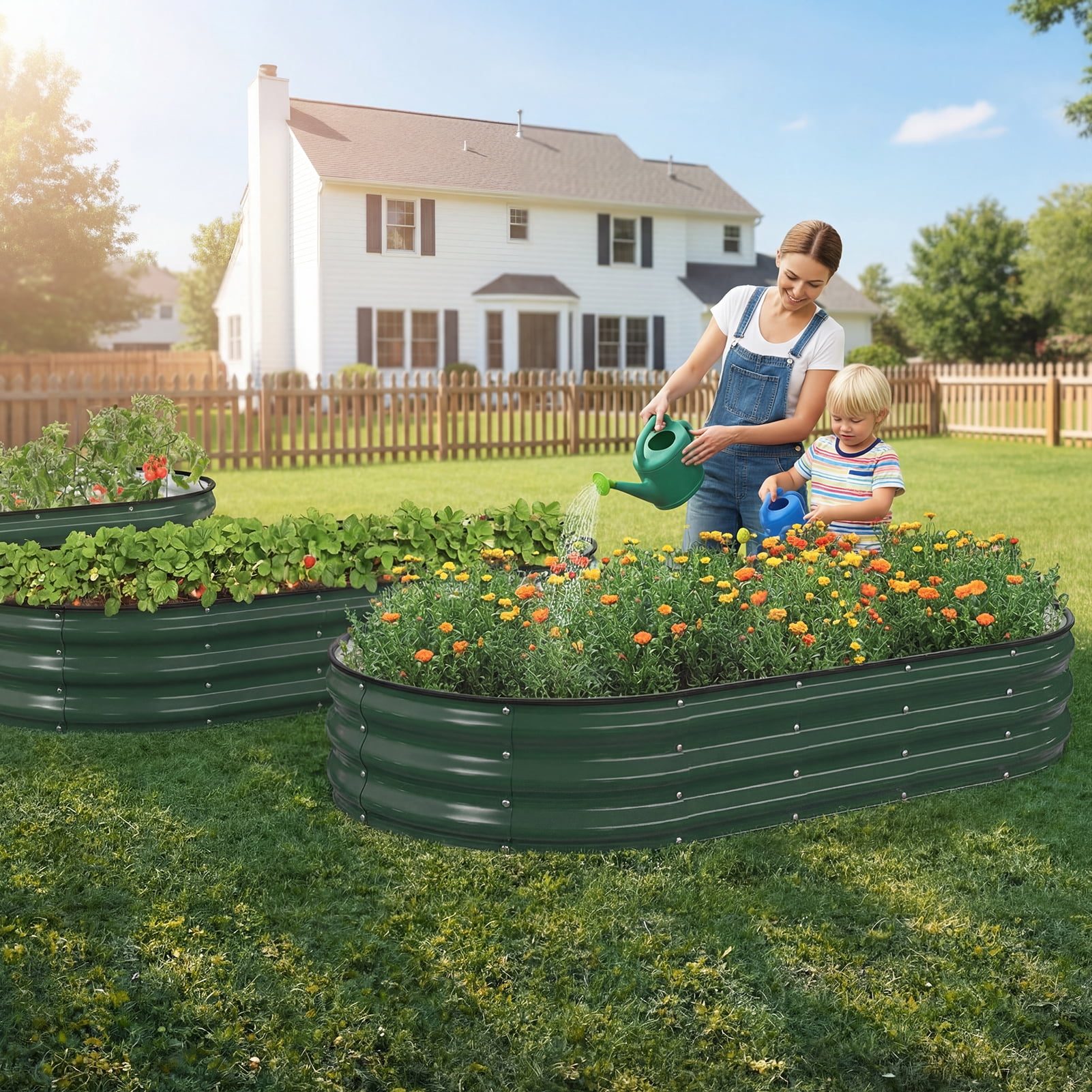 Raised Garden Bed, Younik 6x3x1ft Galvanized Garden Planter Box with Safety Edging and Gloves for Outdoor Plant Vegetables, Fruits, Flower, Dark Green