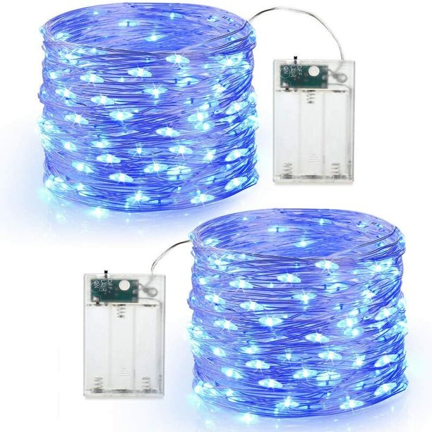 2 x 50 luces LED de cadena que funcionan con pilas, mini luces LED de hadas de 5 m, luz de decoración interior y exterior para dormitorio, Navidad, boda, fiesta, hogar, jardín, azul esquí esquí Gafas de esquí