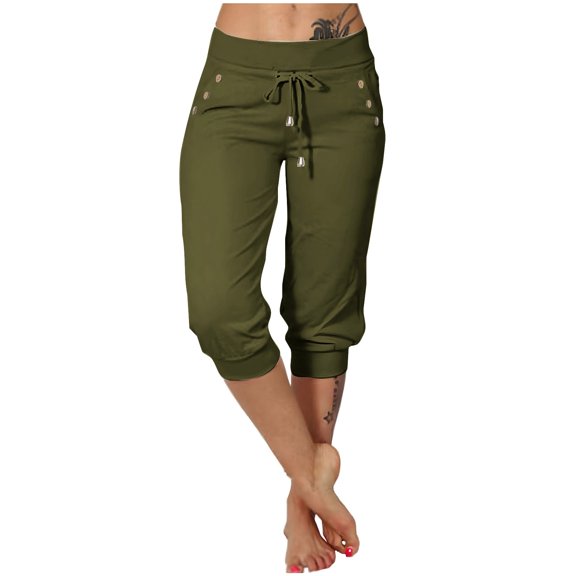 JJHGVB capris pants Lounge Trousers High Waist Straight Leg Pants Knee Length Capri Pants capri lounge pants Wide Leg Cropped Pant Summer Beach Pants women's capris Casual Straight Army Green L