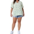 thumbnail image 3 of Agnes Orinda Women's Plus Size Floral Tops Ruffle V Neck Puff Short Sleeve Summer Casual Blouse 2X Green, 3 of 7