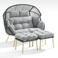 thumbnail image 2 of PARKWELL Double Wicker Egg Chair with 2 Ottomans and Cushions - Patio Oversized 2 Person Egg Basket Lounge Chair for Indoor Outdoor Living Room 550lb - Light Gray, 2 of 10