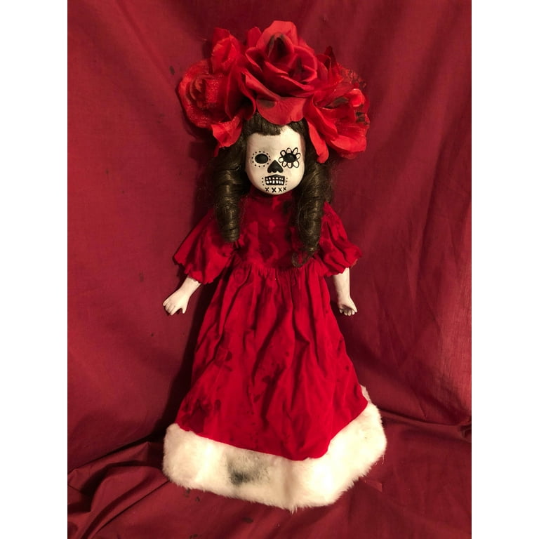 OOAK DOD Red Flower Girl Gothic Creepy Horror Doll Art by Christie