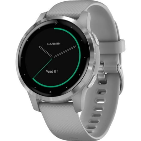 Garmin vivoactive 4S, Smaller-Sized GPS Smartwatch, Features Music, Body Energy Monitoring, Animated Workouts, Pulse Ox Sensors and More, Silver with Gray Band