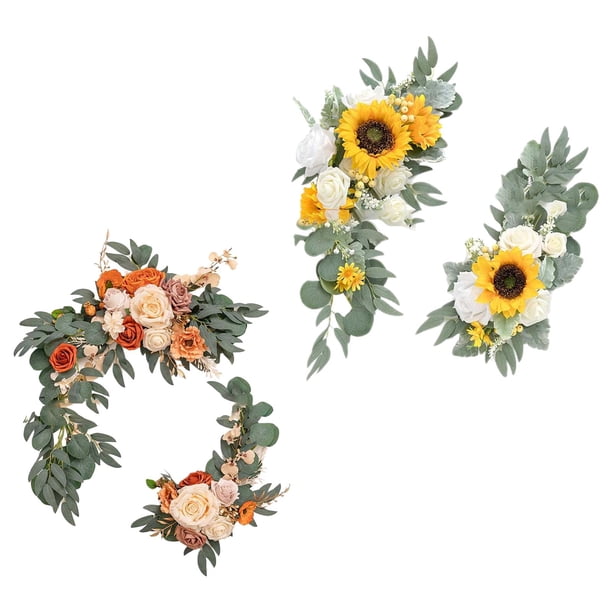 Guirnalda de flores de seda Hecha a mano Sunnimix decoración de boda Naranja Rosa Amarillo