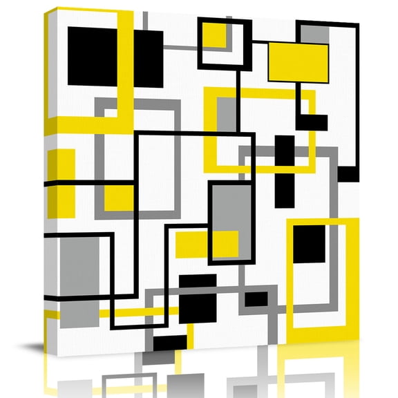 Wall Art Prints, Yellow Black Grey Geometric Framed Canvas Prints for Bedroom Living Room Bathroom Office, Middle Century Modern Abstract Art Gallery Wrap Wall Art Poster for Gifts Home Decor 8"x8"