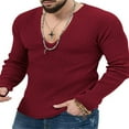 thumbnail image 1 of Solid Color V Neck Sweater for Men with Long Sleeves and Ribbed Knit Pullover, 1 of 4