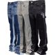 thumbnail image 3 of Pantalones de trabajo de mezclilla elástica for hombre | Patchwork multitela | Silueta acampanada | Estilo envejecido en capas vintage., 3 of 5