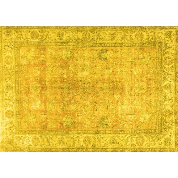 Ahgly Company Machine Washable Indoor Rectangle Persian Yellow Traditional Area Rugs, 5' x 7'