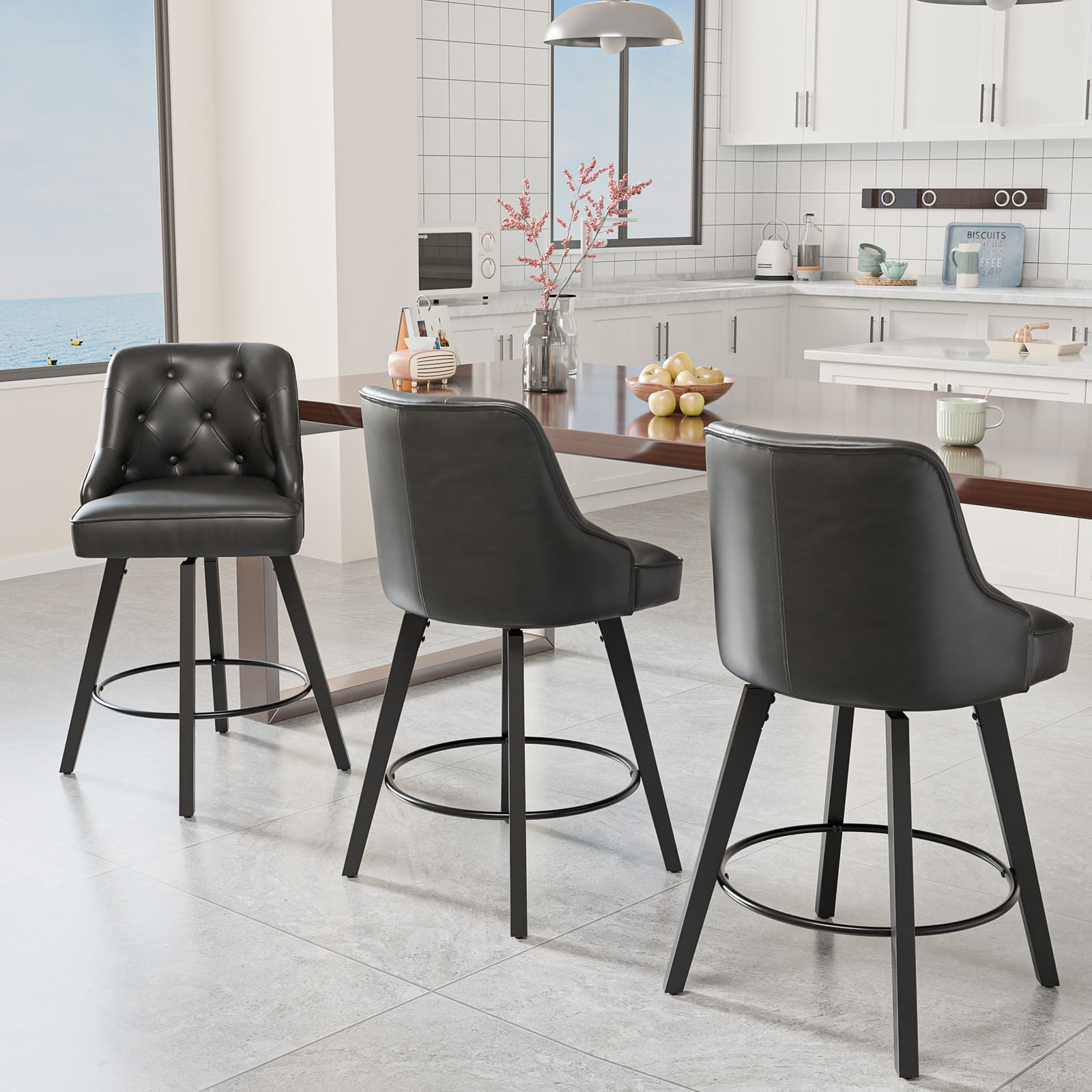 Zimtown Modern Swivel Barstools with Back, 26" Counter Height Bar Stools Kitchen Island Dining Chairs Set of 1, Black