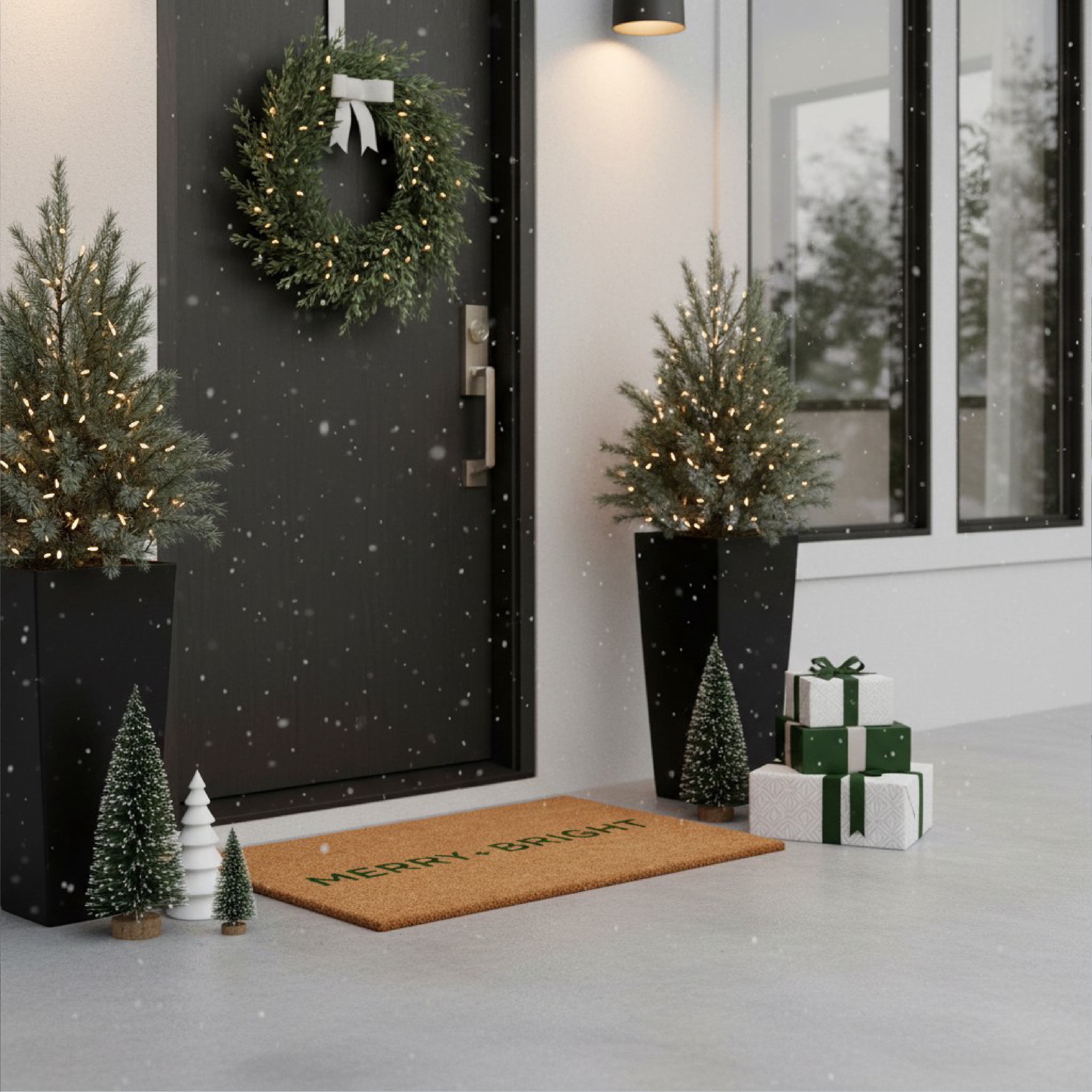 Green Ultra Modern Merry & Bright Doormat 17" x 29"