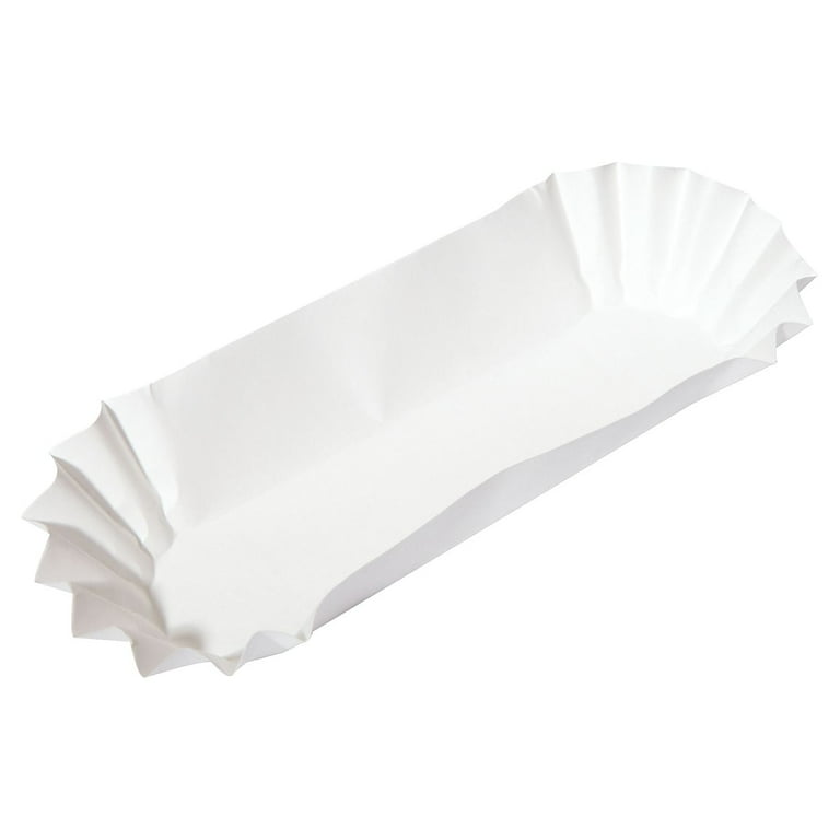 Fluted Hot Dog Trays, 6 x 2 x 2, White, Paper, 500/Sleeve, 6 Sleeves/Carton Fluted Hot Dog Trays, 6 x 2 x 2, White, Paper, 500/Sleeve, 6 Sleeves/Carton