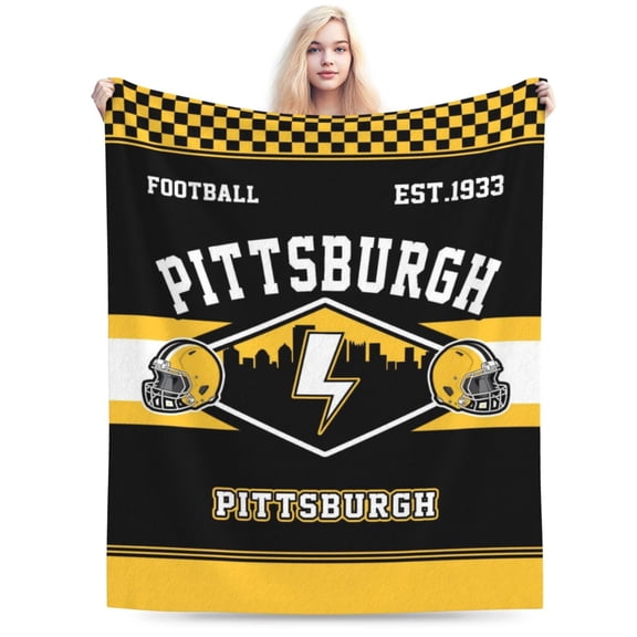 Pittsburgh Football Throw Blanket, Soft Lightweight Plush Warm Blankets For Men Women, Sports Fan Gifts Bed Tapestry for Sofa, Travel, Bed 50"X40"
